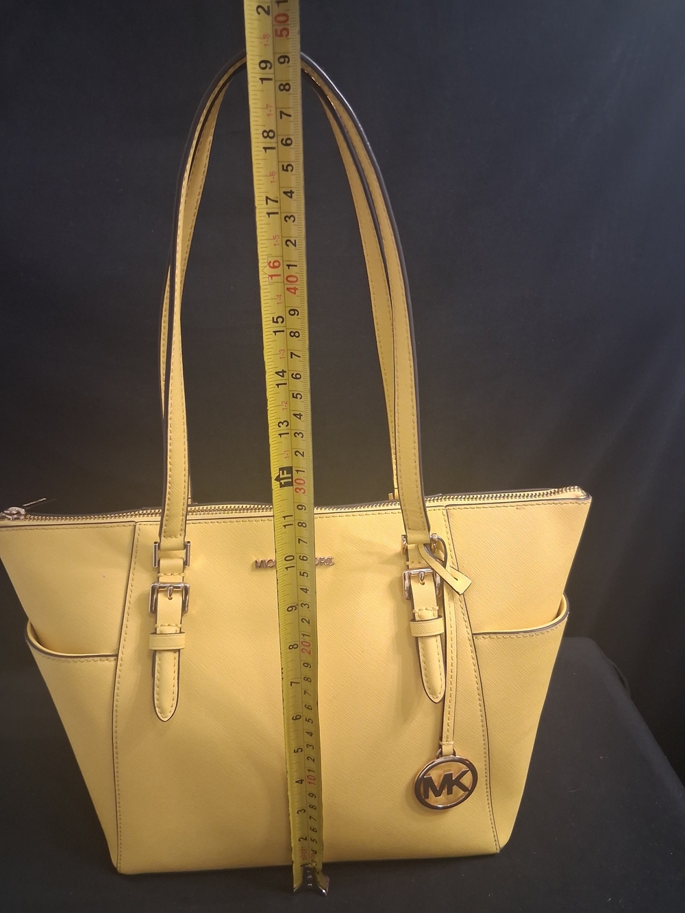 Michael Kors Charlotte Yellow Large Saffiano Leather Top-Zip Shoulder Tote - Picture 7 of 16